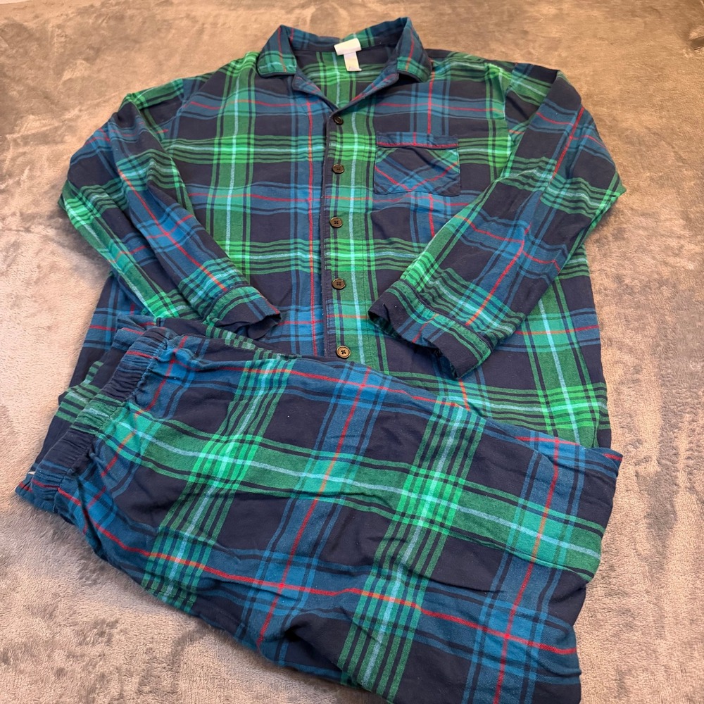 Wondershop Plaid Pajama Set Mens Medium Blue Green Cotton Flannel Sleepwear